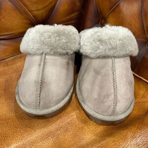GUC Cozy Gray  SUEDE AND Sherlyn trims and inside  Slippers with Plush Lining